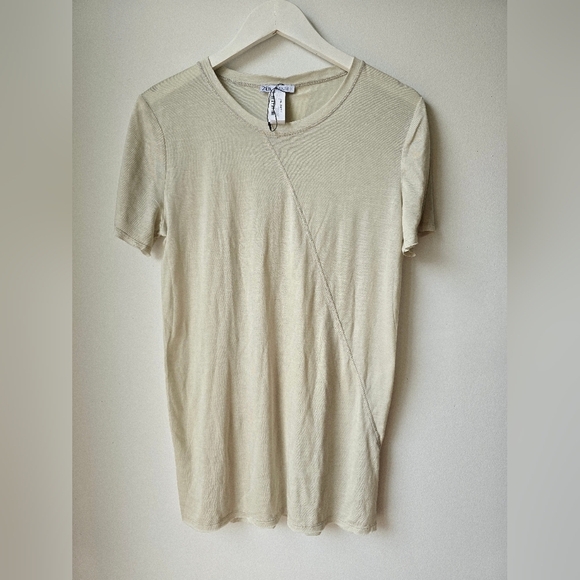 ZARA PASTEL PISTACHIO semi Sheer Short Sleeve Long T Shirt Lyocell Size M - Picture 2 of 7